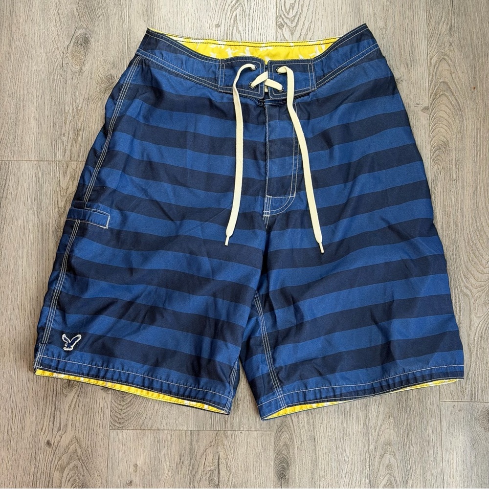 American Eagle Outfitters Board Shorts Mens 28 Blue Stripe Swim Trunks‎ Y2K 90’s